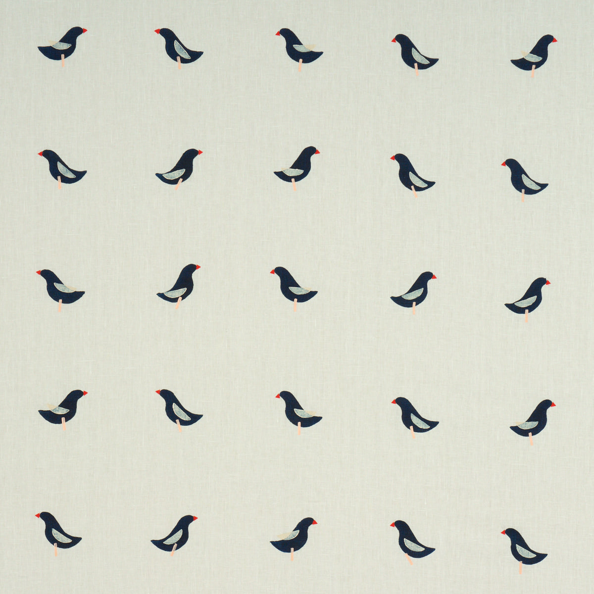 Schumacher Birds Hand Block Print Black On Natural Fabric