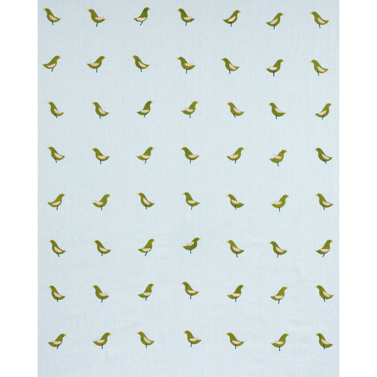 Schumacher Birds Hand Block Print Green On Sky Fabric