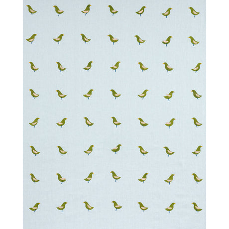 Schumacher Birds Hand Block Print Green On Sky Fabric
