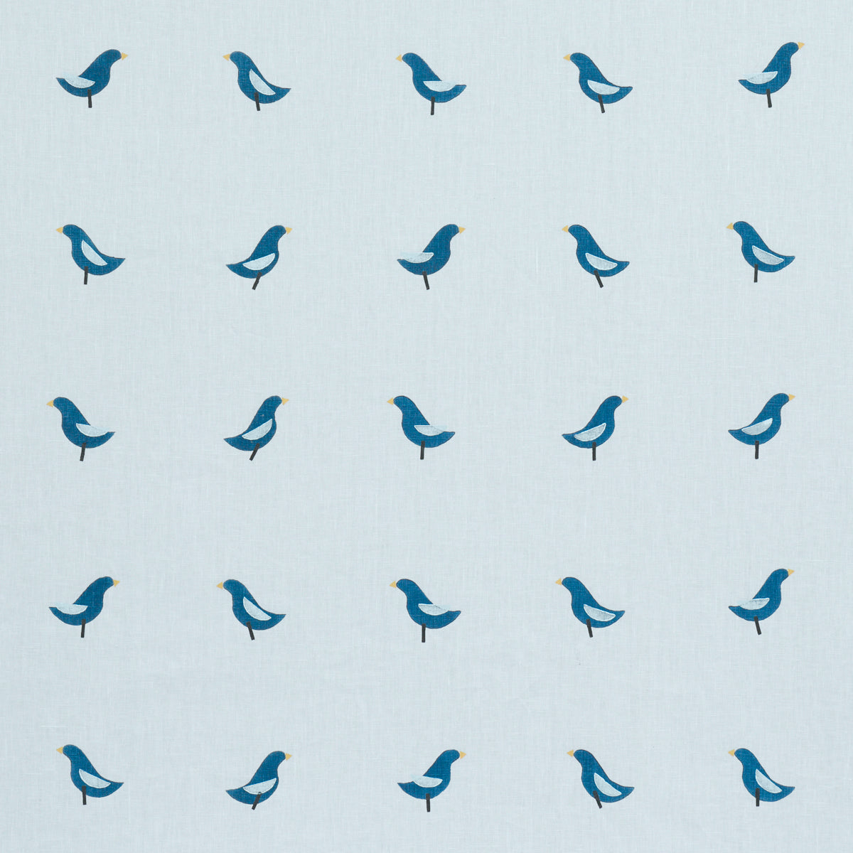 Schumacher Birds Hand Block Print Navy On Sky Fabric