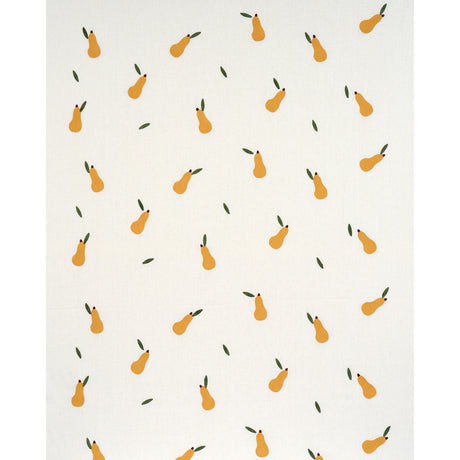 Schumacher Pears Hand Block Print Green And Ochre On White Fabric - Eade's Wallpaper