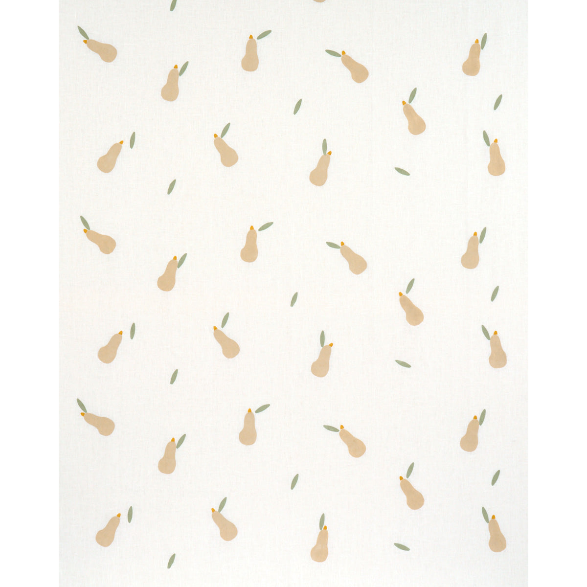 Schumacher Pears Hand Block Print Buff And Sage On White Fabric - Eade's Wallpaper