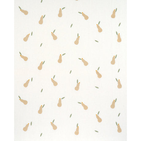 Schumacher Pears Hand Block Print Buff And Sage On White Fabric - Eade's Wallpaper