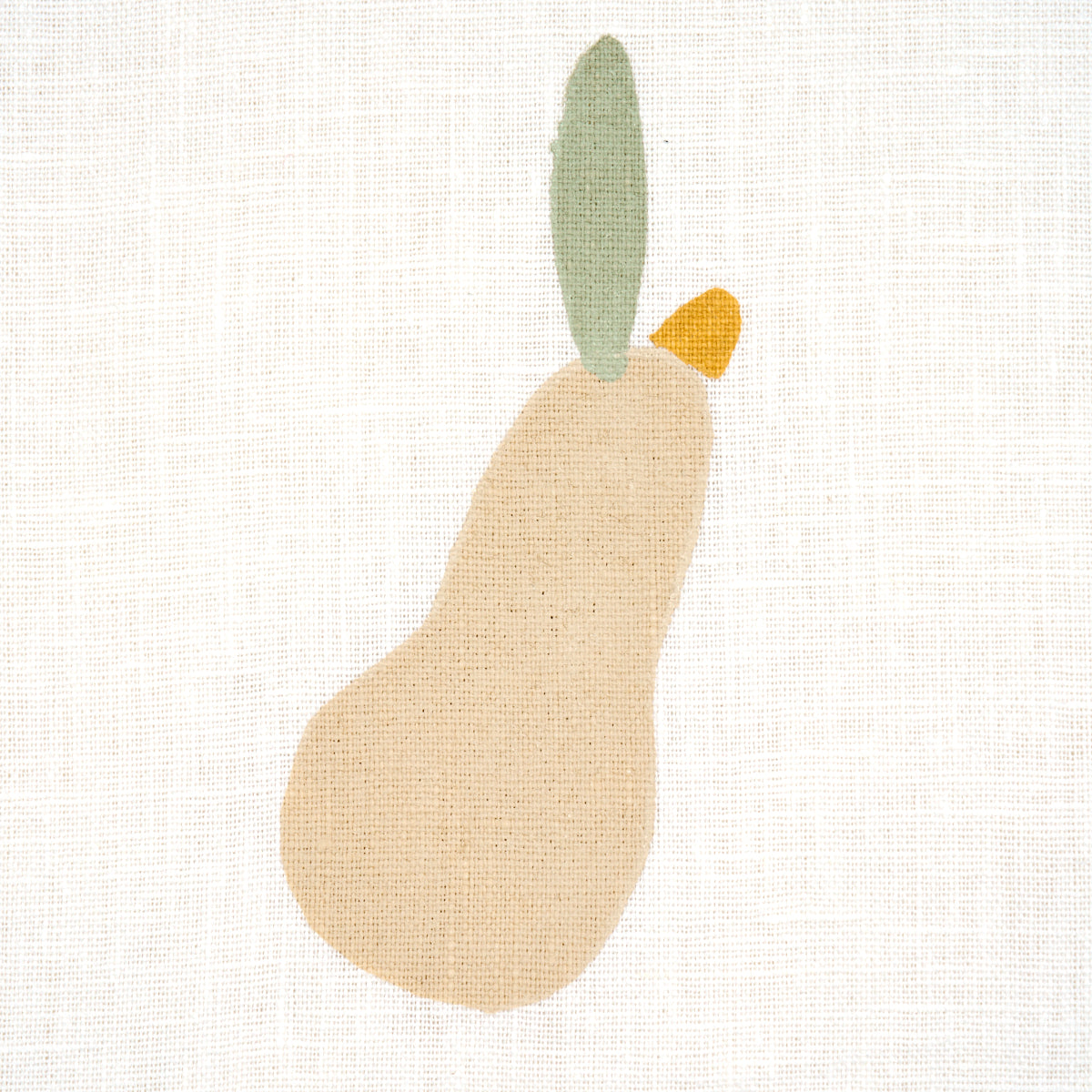 Schumacher Pears Hand Block Print Buff And Sage On White Fabric - Eade's Wallpaper
