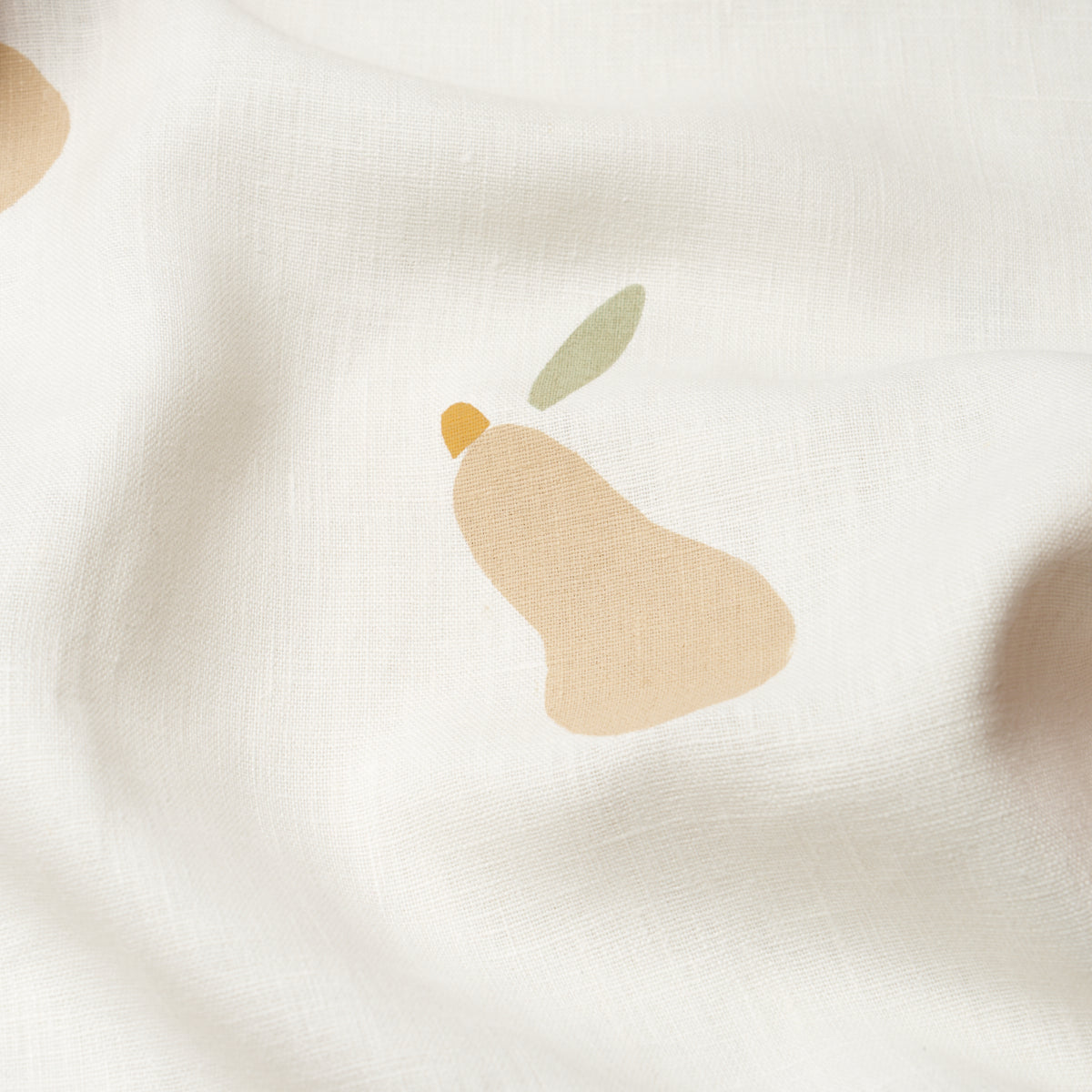 Schumacher Pears Hand Block Print Buff And Sage On White Fabric - Eade's Wallpaper