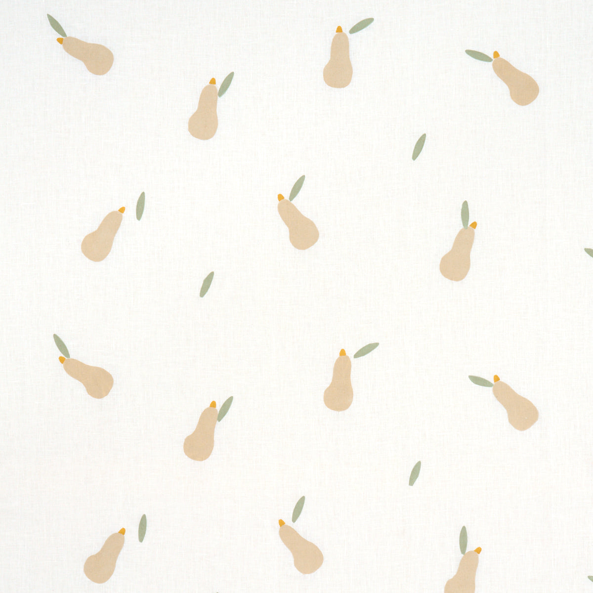 Schumacher Pears Hand Block Print Buff And Sage On White Fabric - Eade's Wallpaper