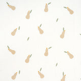 Schumacher Pears Hand Block Print Buff And Sage On White Fabric - Eade's Wallpaper