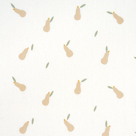 Schumacher Pears Hand Block Print Buff And Sage On White Fabric - Eade's Wallpaper