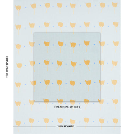 Schumacher Tulip Play Hand Block Print Ochre On Sky Fabric - Eade's Wallpaper