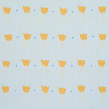 Schumacher Tulip Play Hand Block Print Ochre On Sky Fabric - Eade's Wallpaper