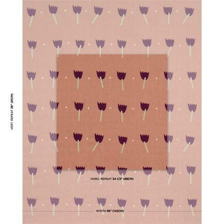 Schumacher Tulip Play Hand Block Print Violet On Rust Fabric - Eade's Wallpaper