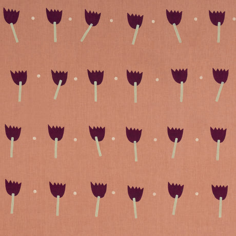 Schumacher Tulip Play Hand Block Print Violet On Rust Fabric - Eade's Wallpaper