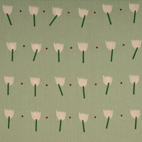Schumacher Tulip Play Hand Block Print Peach On Sage Fabric - Eade's Wallpaper