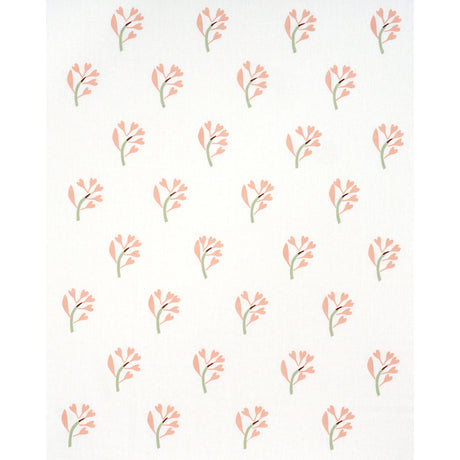 Schumacher Ginkgo Hand Block Print Pink And Sage On White Fabric