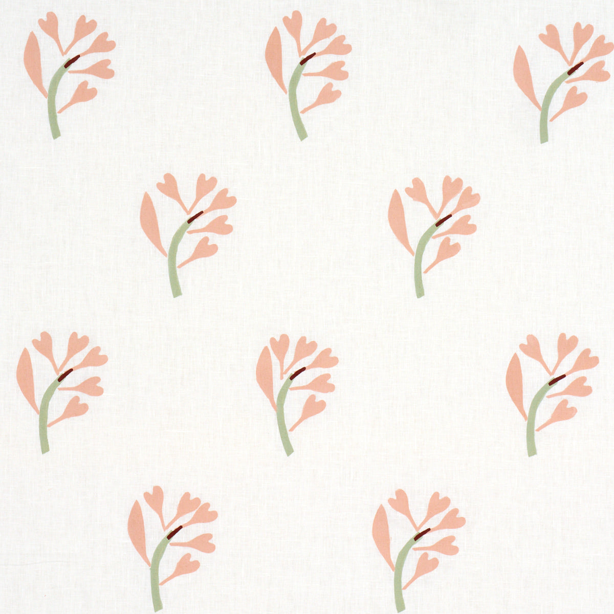 Schumacher Ginkgo Hand Block Print Pink And Sage On White Fabric