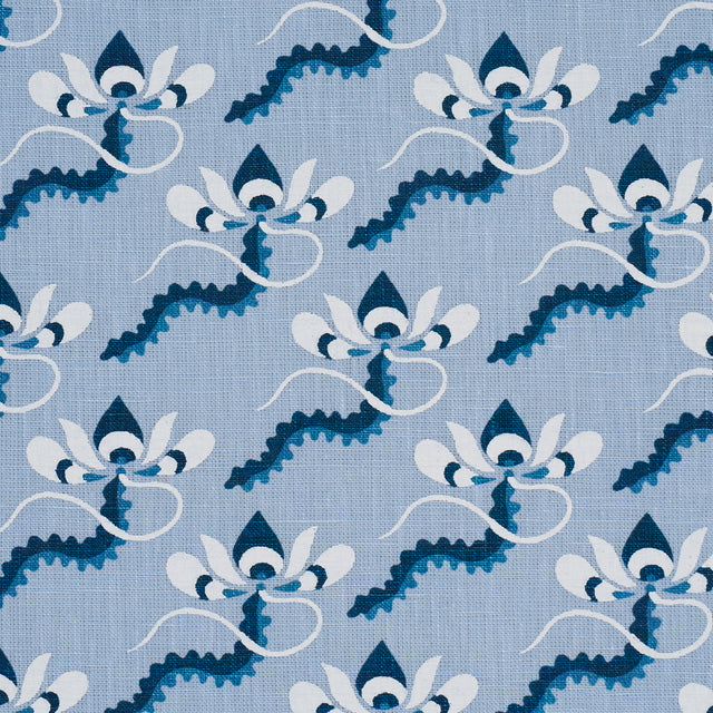Schumacher 182611 BOMBAY RAINBOW in BLEU Fabric - LAURA GONZ