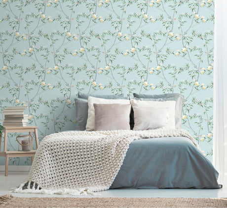 Galerie Spring Blossom Chinoiserie Blue Wallpaper 1900-1