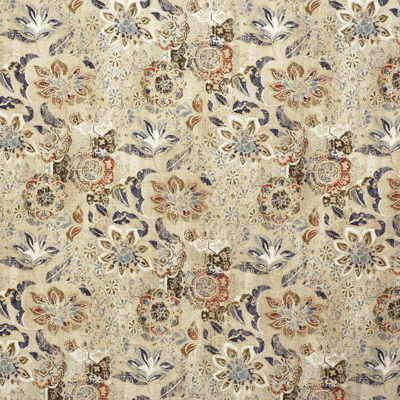 LEE JOFA 2007159.57.0 WOODCUT INDIGO/CORAL Fabric - Eade's Wallpaper