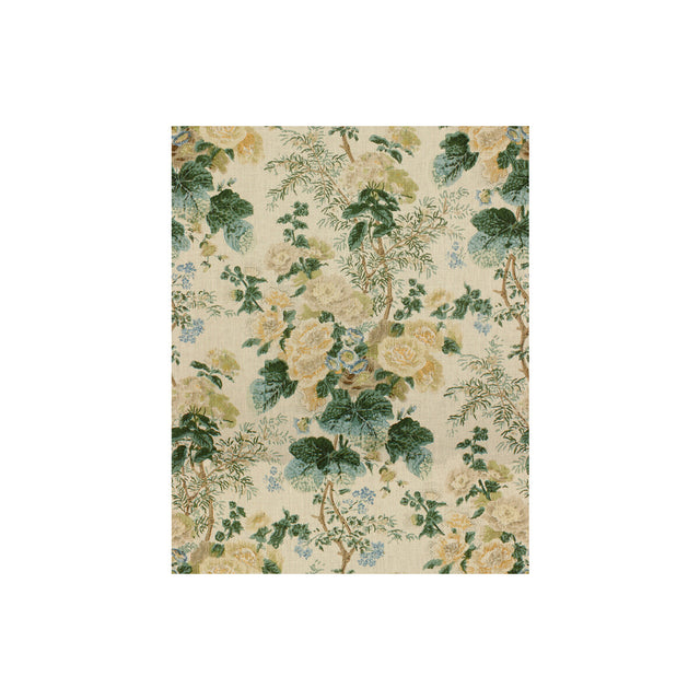 LEE JOFA 2011118.134.0 HOLLYHOCK HDB LEMON/AQUA Fabric - Eade's Wallpaper