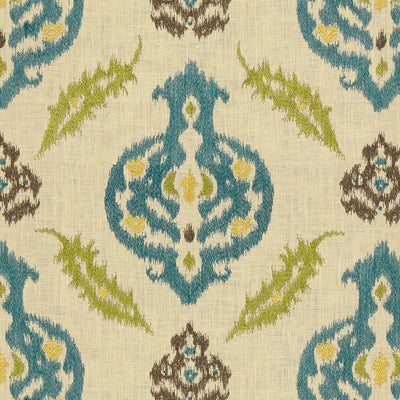 LEE JOFA 2012107.533.0 KAILAR LINEN PEACOCK/LIME Fabric - Eade's Wallpaper
