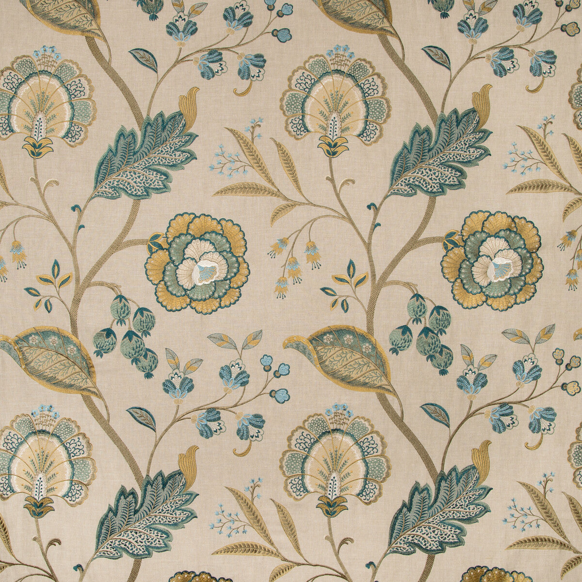 LEE JOFA 2019100.113.0 ASTON EMBROIDERY TEAL Fabric - Eade's Wallpaper