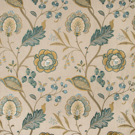 LEE JOFA 2019100.113.0 ASTON EMBROIDERY TEAL Fabric - Eade's Wallpaper