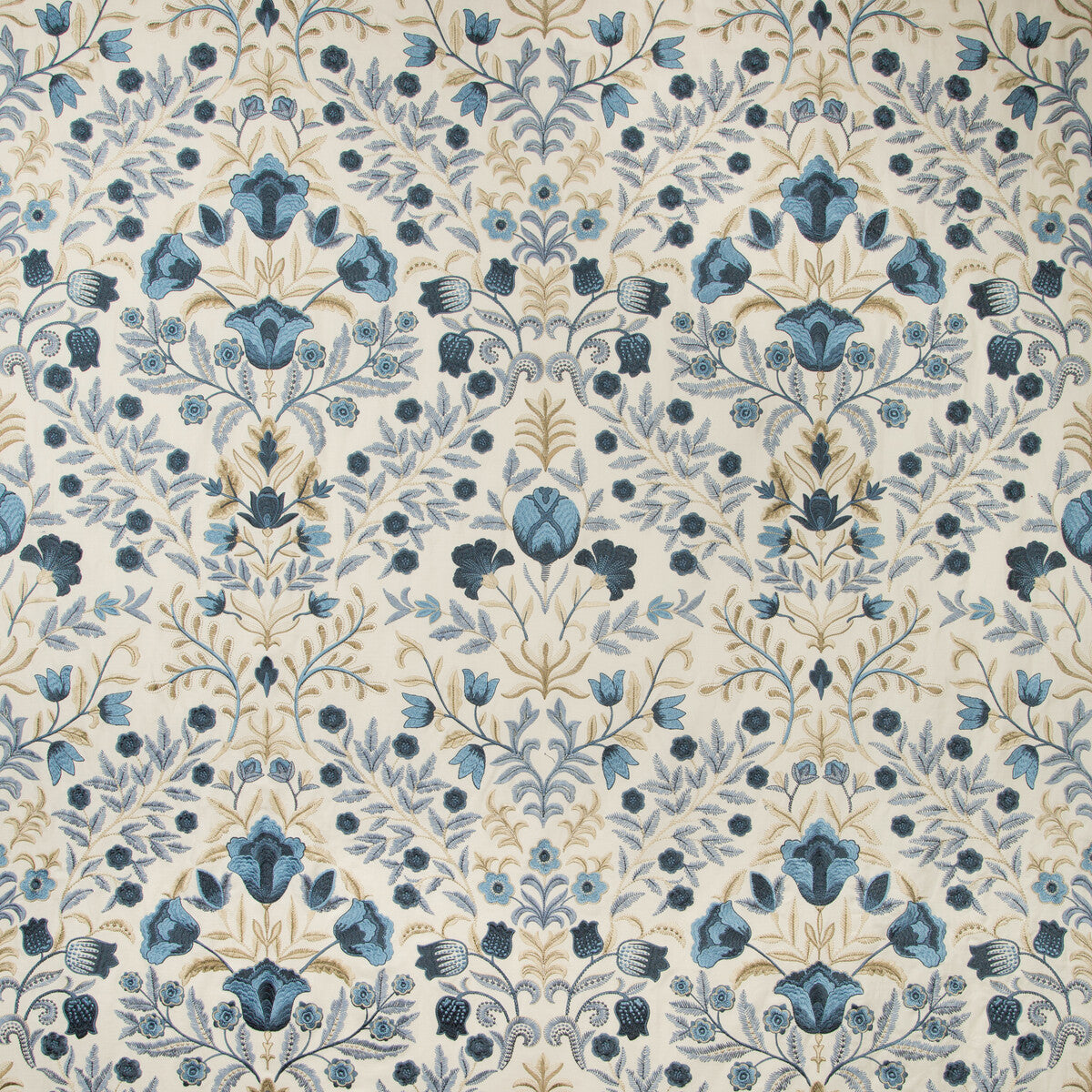 LEE JOFA 2019110.155.0 LUXFORD EMBROIDERY INDIGO Fabric - Eade's Wallpaper
