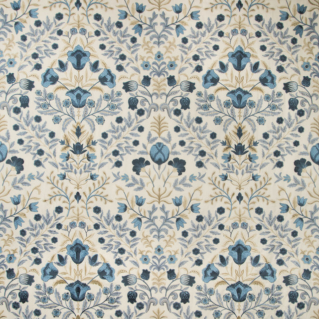LEE JOFA 2019110.155.0 LUXFORD EMBROIDERY INDIGO Fabric - Eade's Wallpaper