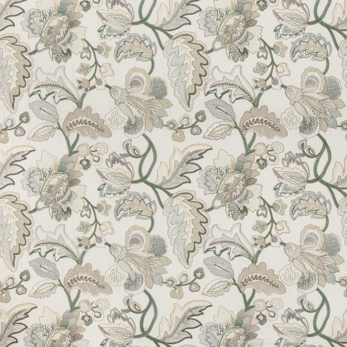 LEE JOFA 2019111.135.0 ORFORD EMBROIDERY LEAF/MIST Fabric - Eade's Wallpaper