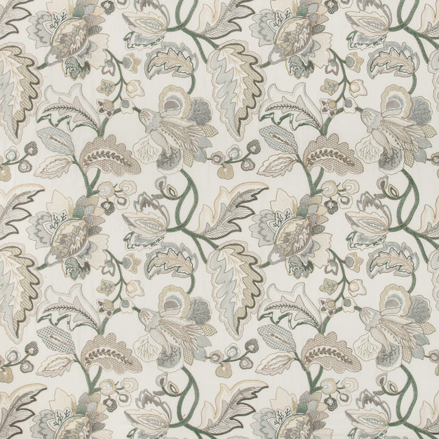 LEE JOFA 2019111.135.0 ORFORD EMBROIDERY LEAF/MIST Fabric - Eade's Wallpaper