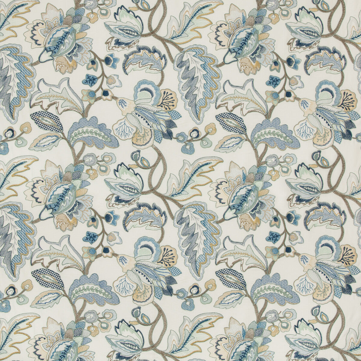LEE JOFA 2019111.145.0 ORFORD EMBROIDERY BLUE/GOLD Fabric - Eade's Wallpaper
