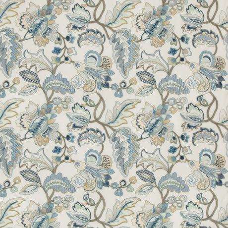 LEE JOFA 2019111.145.0 ORFORD EMBROIDERY BLUE/GOLD Fabric - Eade's Wallpaper