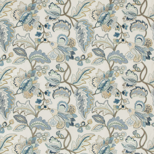 LEE JOFA 2019111.145.0 ORFORD EMBROIDERY BLUE/GOLD Fabric - Eade's Wallpaper