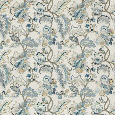 LEE JOFA 2019111.145.0 ORFORD EMBROIDERY BLUE/GOLD Fabric - Eade's Wallpaper