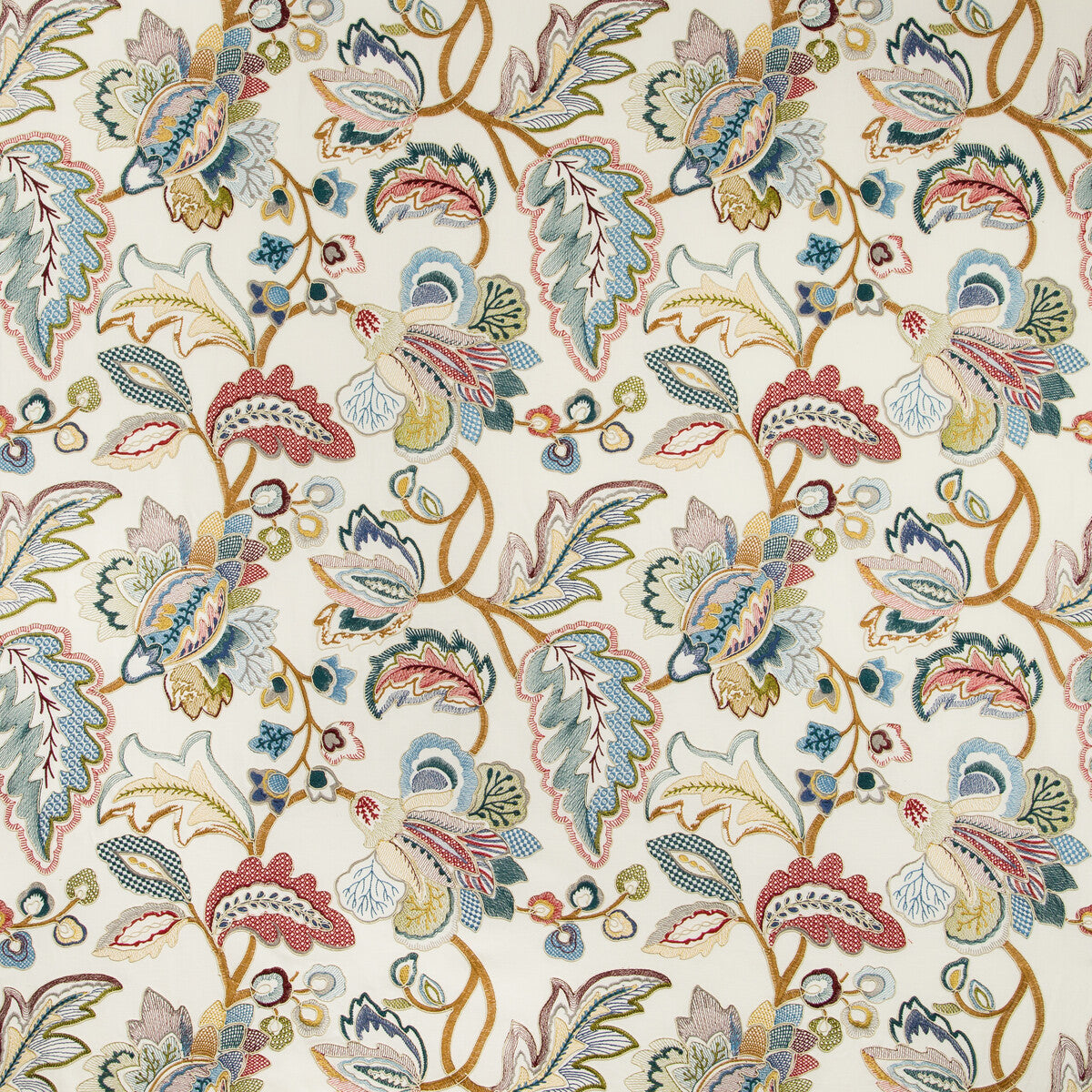LEE JOFA 2019111.149.0 ORFORD EMBROIDERY RED/BLUE Fabric - Eade's Wallpaper