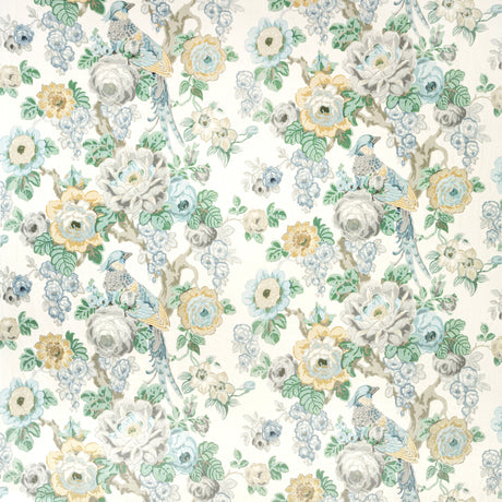 LEE JOFA 2020181.1311.0 AVONDALE PRINT SLATE/AQUA Fabric - Eade's Wallpaper