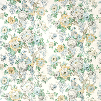 LEE JOFA 2020181.1311.0 AVONDALE PRINT SLATE/AQUA Fabric - Eade's Wallpaper
