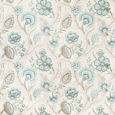 LEE JOFA 2020186.1323.0 WIMBERLY PRINT AQUA/SAGE Fabric - Eade's Wallpaper