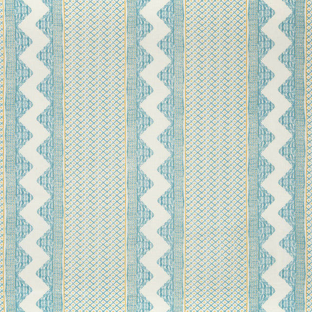 LEE JOFA 2020188.134.0 WHITAKER PRINT OCEAN/GOLD Fabric - Eade's Wallpaper