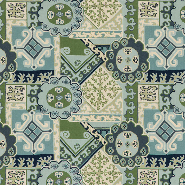 LEE JOFA 2020193.1353.0 BATANGAS PRINT AQUA/LEAF Fabric - Eade's Wallpaper
