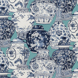 LEE JOFA 2020194.1350.0 PANDAN PRINT AQUA/BLUE Fabric - Eade's Wallpaper