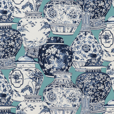 LEE JOFA 2020194.1350.0 PANDAN PRINT AQUA/BLUE Fabric - Eade's Wallpaper