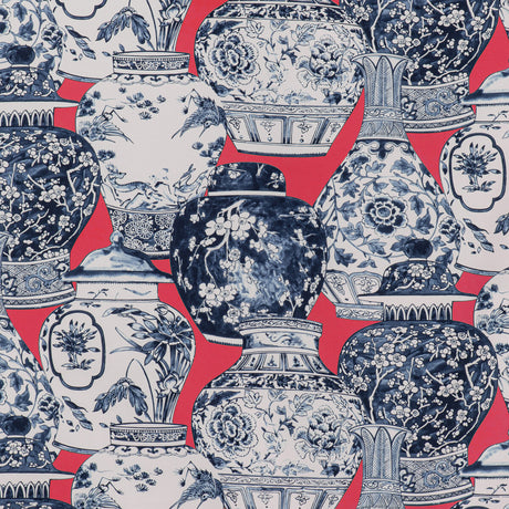 LEE JOFA 2020194.1950.0 PANDAN PRINT CHILI/BLUE Fabric - Eade's Wallpaper