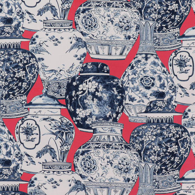 LEE JOFA 2020194.1950.0 PANDAN PRINT CHILI/BLUE Fabric - Eade's Wallpaper