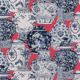 LEE JOFA 2020194.1950.0 PANDAN PRINT CHILI/BLUE Fabric - Eade's Wallpaper