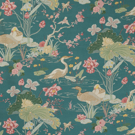 LEE JOFA 2020198.357.0 LUZON PRINT LAGOON Fabric - Eade's Wallpaper