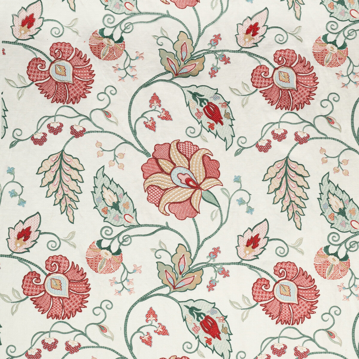 LEE JOFA 2020215.97.0 SHIRAZ EMB ROSE/JADE Fabric - Eade's Wallpaper