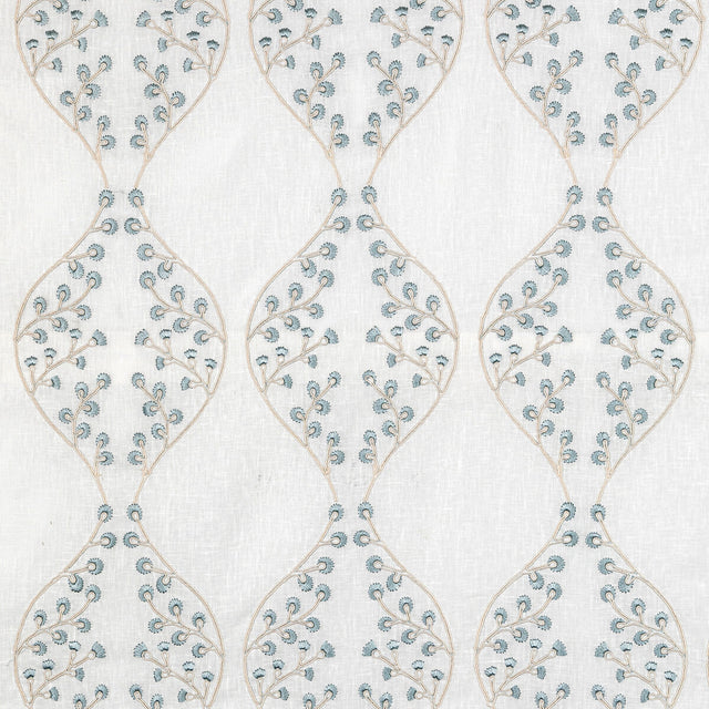 LEE JOFA 2021130.516.0 LILLIE SHEER IVORY/BLUE Fabric - Eade's Wallpaper