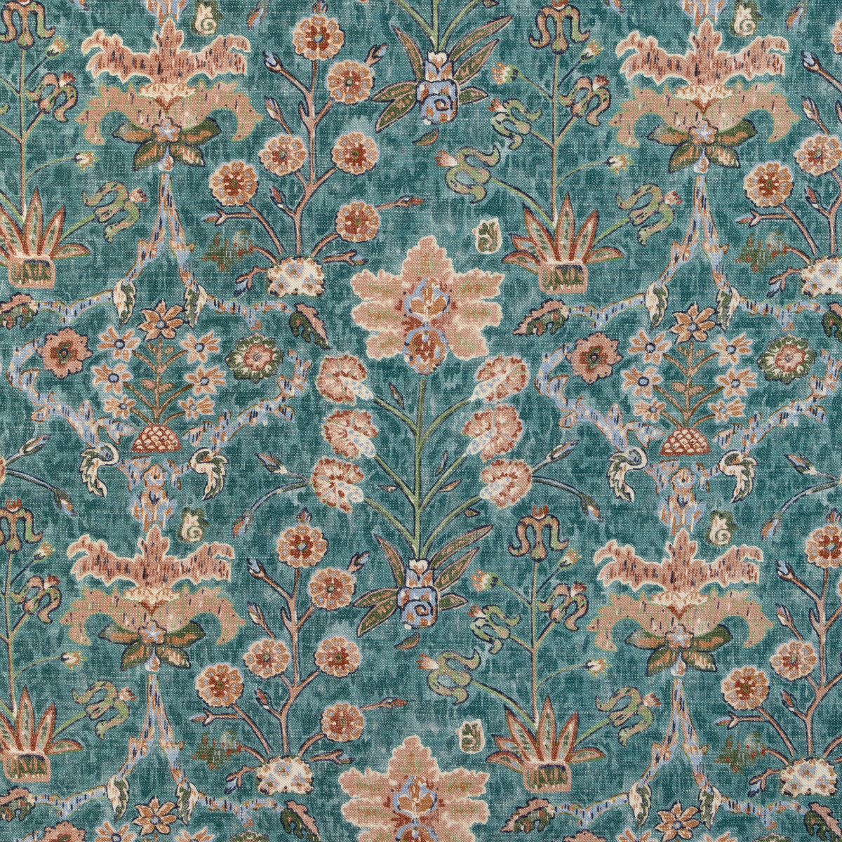 LEE JOFA 2023123.913.0 KERMAN PRINT TEAL/ROSE Fabric - Eade's Wallpaper
