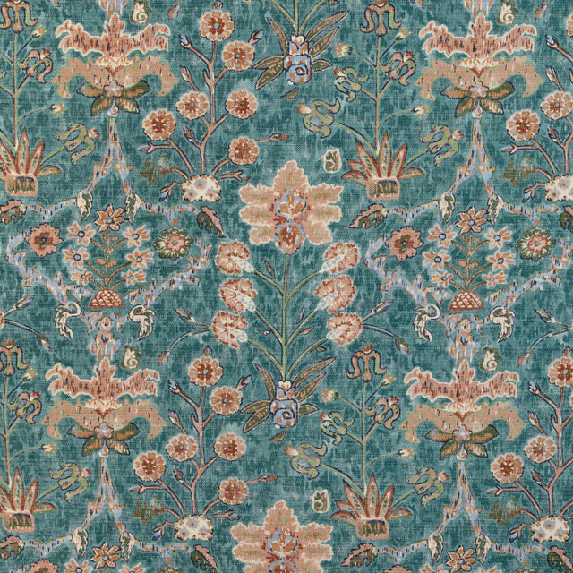 LEE JOFA 2023123.913.0 KERMAN PRINT TEAL/ROSE Fabric - Eade's Wallpaper